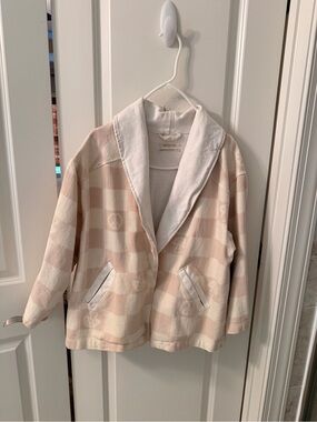 Urban Outfitters Pink and Cream Checked Shawl Collar Jacket